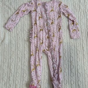 Posh Peanut Pink and Brown Deer Print Kids Footie
